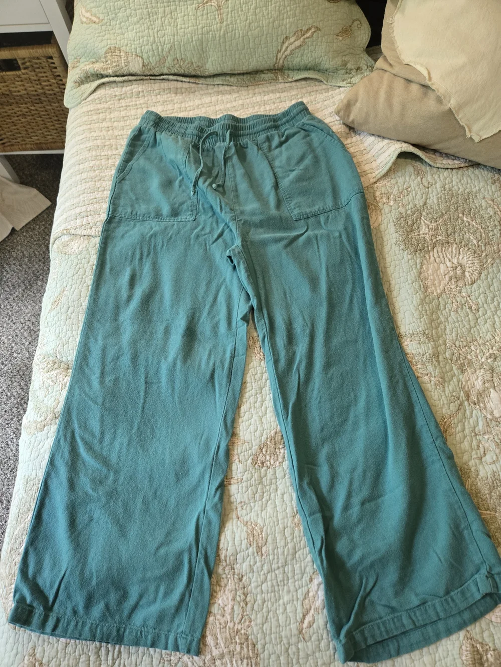 3 For $15 Cotton Linen Blend Teal Short/ Ankle Pants M - Picture 2 of 9